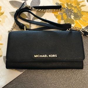 Michael Kors Black Leather Crossbody Wallet